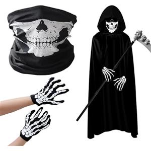 MagiSel Maschera per il viso con scheletro per Halloween, maschera per il viso, Full Face Skeleton Skull Ghost con fantasma, colore nero, per Halloween, costume per ragazze e ragazzi