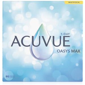 ACUVUE OASYS MAX 1-Day Multifocal; Lenti a contatto giornaliere; Visione chiara e nitida a tutte le distanze e in ogni condizione di luce;-8.50 diottrie; BC 8.4; DIA 14.30; ADD Low; 90 lenti