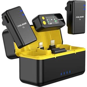FULAIM X5M Microfono Wireless Lavalier per iPhone iPad Samsung (2TX+1RX+Charging Case), Lapel Mic con Registrazione Integrata 4G per Android DSLR Camera YouTube Vlog TikTok, 18 ore, 200 metri