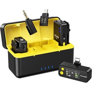 FULAIM X5M Microfono Wireless Lavalier per iPhone iPad Samsung (2TX+1RX+Custodia di Ricarica), Microfono Lavalier per Android DSLR YouTube Vlog TikTok, 18 Ore di Batteria, Trasmissione 200 Metri