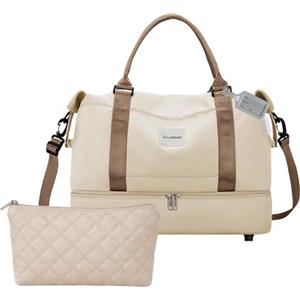 OnlyPRIME Borsa Parto e Viaggio 40x20x30, Bagaglio a Mano- Borsone Donna Oxford Impermeabile per Ospedale Mamma e Neonato, Palestra, con Scomparti, Porta Scarpe e Porta USB (Necessaire beige)