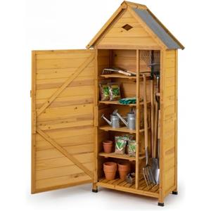 COSTWAY Armadio da Esterno in Legno, Casetta da Esterno con Ante, Ripiani Rimovibili, Serrature e Tetto Inclinato, Armadietto Versatile da Giardino, Balcone e Cortile (81 x 46 x 174 cm)