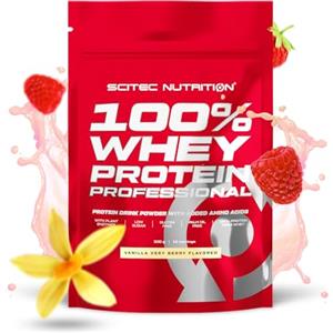 Scitec Nutrition 100% Whey Protein Professional - 500 g, Senza Glutine, Potenziato con Aminoacidi e Enzimi Digestivi, Gusti Vaniglia e Frutti di Bosco