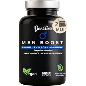 Boosties Men boost, Pre-workout, Maca Extra Forte, Tribulus terrestris, Arginina, Citrullina, Zinco, Vitamin B12, Rame, Selenio, Performance sportive e maschili, Resistenza, Viguore, Energia, 120 capsule