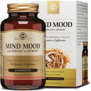Solgar MIND MOOD - Withania KSM-66® e Zafferano affron® per benessere mentale e tono dell'umore, 30 tavolette