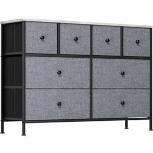Clevich 8 cassetti in tessuto, pannello in legno, robusto telaio in metallo, versatile per soggiorno e notte, corridoio, ufficio, design vintage, grigio, 1 pezzo