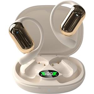 ND NEXT DESTINATION Cuffie Auricolare sportive senza fili Bluetooth V5.4 Casco Auricolare a conduzione ossea Appeso Orecchio Aperto Q16S Beige