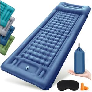 NatuVort Materassino Campeggio Materassino Autogonfiante,Materassino Gonfiabile con Pompa a Pedale Materasso Gonfiabile Singolo con Cuscino per Campeggio, Escursionismo, Spiaggia, Picnic, Tenda，Blu Scuro