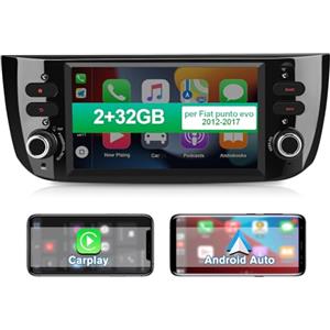 AWESAFE Android 13 Autoradio per Fiat Punto Evo (2012-2017) CarPlay Android Auto Wireless Bluetooth GPS FM RDS Comandi al volante (2+32GB)