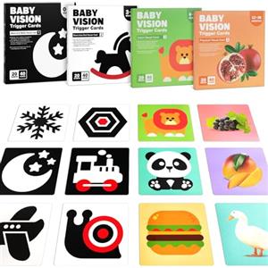 Aolso Flash Cards Giochi Neonato, 80 Pezzi Carte ad Alto Contrasto Bambino Flash Cards Neonati Stimolazione Sensoriale Visiva, Colorato Bianco e Nero Carta Flash per Neonato età 0 3 6 12 36 Mesi