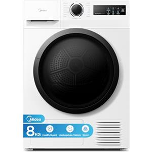 Midea Asciugatrice 8 Kg a Pompa di Calore, Libera Installazione, Classe A++, Asciugatura Veloce,Wool Refresh,15 Programmi,60 x 60 x 85 cm, Bianca - MD11EH80D