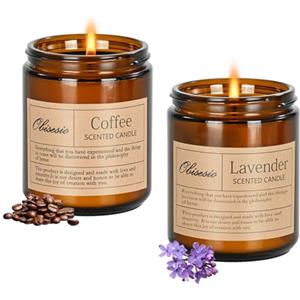 Obisesio Candele 2 Pack, Candele per la casa profumata, Aromaterapia Candela Set regalo per le donne Cera di soia Lunga durata Ambra Jar Candeles regalo per Madre San Valentino (caffè e lavanda)