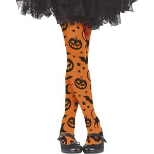 FIESTAS GUIRCA | Pantys Halloween per bambini (7-12 anni) - Calze e calze per costumi da bambina - Zucche e pipistrelli - Ideale per feste di Halloween e celebrazioni - Arancione e nero