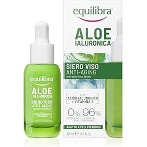 Equilibra, Aloe Ialuronica Siero Viso Anti-Aging, con Aloe Vera, Acido Ialuronico e Vitamina E, Adatto a pelli sensibili, Leviga la Pelle del Viso, Contrasta i Segni del Tempo, 30 ml