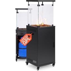 Wintem - Caminetto a Gas da Esterno Nero con Accensione Piezoelettrica e Roccia Lavica per Riscaldamento fino a 15 m², Camino Decorativo con Ruote Integrate e Potenza Regolabile fino a 12 kW