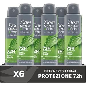 Dove Deodorante Dove Men + Care Extra Fresh Spray Advanced Care, Deodorante Uomo, con 1/4 Crema Idratante, Formula Idratante e Delicata sulla Pelle, Protezione Fino a 72 Ore, 6 Pezzi da 150 ml