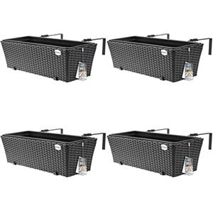 Casaria 4x Fioriera in Rattan 11 L Incl. Supporto Balcone Rimovibile Vaso Portafiori Deco Esterni