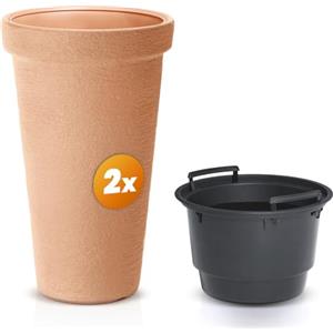Casaria® 2x Vaso in Plastica per Piante 42L 63x40cm XXL Fioriera Alta Rotonda Vaso Alto da Fiori Balcone Porta Piante Terrazza Vasi da Esterno Fioriere