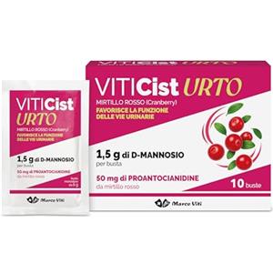 Marco Viti Viticist Urto, 10 Bustine da 3,5 g, Integratore con Cranberry, Uva Ursina, Altea e 1,5 g D-Mannosio, Supporto Vie Urinarie, Senza Glutine, Lattosio e Zuccheri