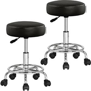 Casaria 2 Sgabelli da Ufficio Seduta Girevole Morbida 10cm Altezza Regolabile 51-65cm Poggiapiedi