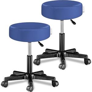 Casaria® Set di 2 sgabelli con ruote regolabili in altezza, 10 cm, imbottitura 46-60 cm, altezza 360 cm, girevole a 360 °, diametro 35 cm, ruote rotonde, blu