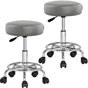 Casaria 2 Sgabelli da Ufficio Seduta Girevole Morbida 10cm Altezza Regolabile 51-65cm Poggiapiedi
