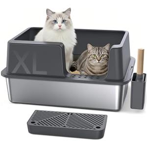Gimars XL lettiera acciaio per gatti, vassoio in acciaio inox facile da pulire e senza odori, lettiera a prova di perdite con paletta e pedale