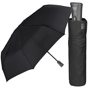 PERLETTI Ombrello Uomo Nero Leggero e Pieghevole - Mini Ombrello Portatile Tinta Unita Resistente Antivento con trattamento TEFLON - Automatico Apri e Chiudi - Diametro 98 cm - Perletti Technology