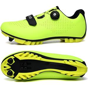 Treer Scarpe MTB Uomo Donna Scarpe Ciclismo Unisex, Traspiranti Scarpe da Equitazione Scarpe MTB Road SPD Scarpe Ciclismo Strada con Blocco Pedale Scarpe da Ciclismo da Bici 44 EU Verde Fluorescente