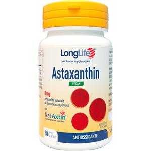 LongLife Astaxanthin Vegan 8mg - Integratore Antiossidante in 30 Perle Vegetali Senza Glutine