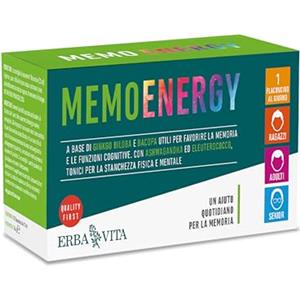 ERBA VITA Memo Energy Flaconcini integratore alimentare a base di Ginkgo Biloba e Bacopa utili per favorire la memoria e funzioni congnitive - Formato 10 Flaconcini