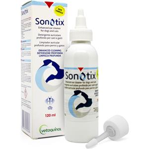 VETOQUINOL Sonotix Detergente Auricolare Profondo 120ml per Cani e Gatti con Cannule Incluse