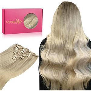 WENNALIFE Extension Capelli Veri Clip, 45cm 120g 7pcs Extension Clip Capelli Veri da Biondo Cenere a Biondo Oro e Biondo Platino Remy Umani Naturali Capelli Extension con Clip