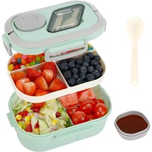 Kasanni Lunch Box con scomparti, lunch box, contenitore per pranzo e insalata, bento box con cucchiaio, snack box, pranzo, per adulti e bambini, senza BPA (Verde)