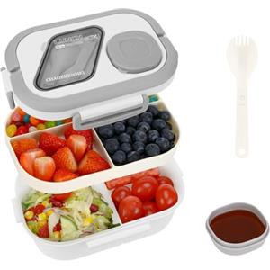 Kasanni Lunch Box con scomparti, lunch box, contenitore per pranzo e insalata, bento box con cucchiaio, snack box, pranzo, per adulti e bambini, senza BPA (Bianco)