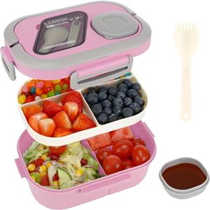 Kasanni Lunch Box con scomparti, lunch box, contenitore per pranzo e insalata, bento box con cucchiaio, snack box, pranzo, per adulti e bambini, senza BPA (Rosa)