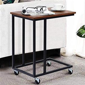 BAKAJI Tavolino Soggiorno da Caffe Porta PC Tavolo Salotto Laterale Divano Ripiano in Legno Struttura in Metallo Design Moderno Industriale con Ruote 50 x 35 x 60 cm