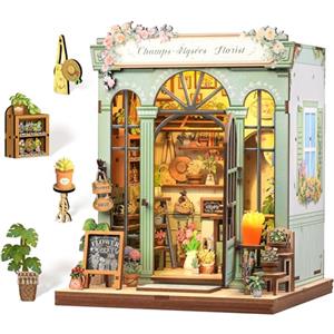Cutefun Book Nook Kit - DIY Case delle bambole miniatura per adulti, puzzle 3D in legno con LED, Il miglior regalo per una donna (fiorista Champs-élysées)