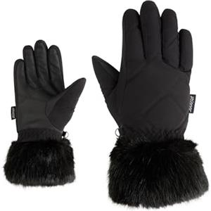 Ziener Guanti da sci LILION-Z da ragazza, per sport invernali, con polsini in pelliccia sintetica, antivento, impermeabili, colore nero, 4,5