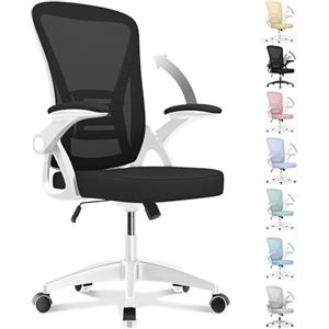 rattantree Sedia da Ufficio con Supporto Lombare, Sedia Ufficio Ergonomica con Braccioli Regolabili in Rete Traspirante, Altezza Regolabile e Schienale Inclinabile, Bianco E Nero