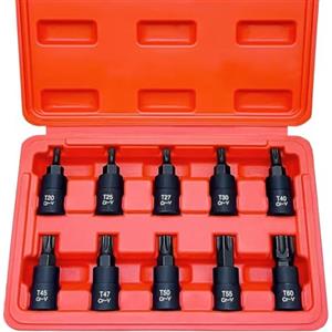 ACEBON Set Torx per Chiavi Dinamometriche 10Pz T20-T60 | Boccole CRV 3/8 | S2 Acciaio per Auto/Moto