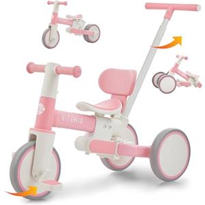 VITONIS Bicicletta senza pedali da 1 anno, triciclo 5 in 1 con barra di spinta per bambini, bicicletta senza pedali per bambini piccoli, regalo per bambini e bambine