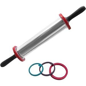 CIYODO Mattarello Grande in Acciaio Resistente Roller Antiaderente Regolabile Con Anelli Spessore Per Pasta Fondant e Biscotti Utensile Da Cucina Ergonomico Per Impasti Uniformi