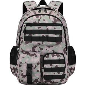 Amythe Zaino Scuola Elementare Bambino Mimetico, Zaino Media per Ragazzo Impermeabile per 15.6" Laptop con Riflettente, Zaini da Viaggio Casual Leggero e Moda 29L, Verde Pallido