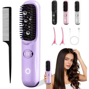 DAILIENFUS Spazzola lisciante per capelli senza fili, 3 livelli di temperatura, rivestimento in ceramica professionale, tecnologia ionica - 160 °C - 200 °C - Spazzola per capelli lisci, ricci perfetti (viola)