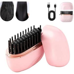 WEJOY Mini piastra per capelli, spazzola lisciante 2 in 1 senza fili, ricaricabile 30 secondi, riscaldamento rapido, spazzola USB portatile riscaldata per lo styling per viaggi e uso quotidiano, controllo