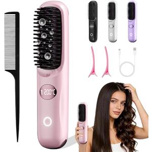 DAILIENFUS Spazzola per capelli senza fili - 3 livelli di temperatura, rivestimento in ceramica professionale, tecnologia ionica - 160 °C - 200 °C - Spazzola per capelli lisci, ricci perfetti (rosa)