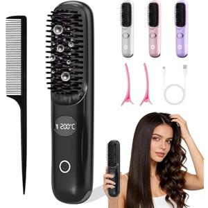 DAILIENFUS Spazzola per capelli senza fili - 3 livelli di temperatura, rivestimento in ceramica professionale, tecnologia ionica - 160 °C - 200 °C - Spazzola per capelli lisci, ricci perfetti (nero)