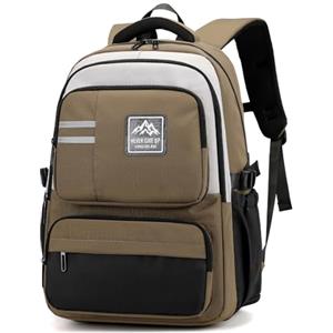 Amythe Zaino Scuola Media e Superiore per Ragazzo, 2025 Grande Zaino Scuola Ragazzi Impermeabile per 15.6" Laptop, Zaini da Viaggio Casual Leggero, 38L-Cachi