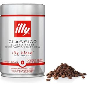 illy, Caffè in Grani da Macinare CLASSICO, 100% Arabica con Note di Fiori d'Arancio e Gelsomino, Gusto Morbido e Retrogusto Dolce, 1 Barattolo da 250g, Packaging May Vary